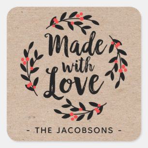 Made With Love Kraft Rustic Square Sticker