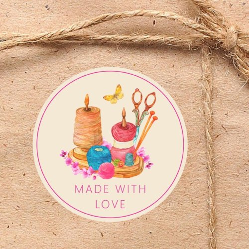 Made With Love l Feminine Handmade Sewing  Classic Round Sticker
