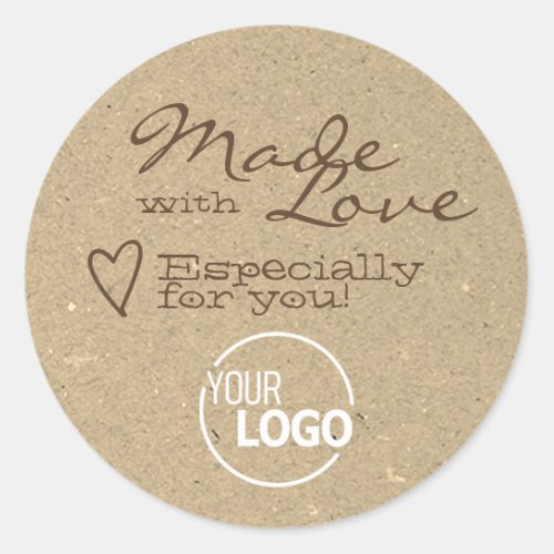 Made with Love Light Kraft Paper Logo Template Classic Round Sticker