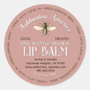 Made With Love Local Beeswax Lip Balm Label Pink