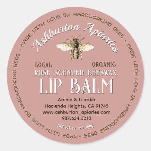 Made With Love Local Beeswax Lip Balm Label Pink