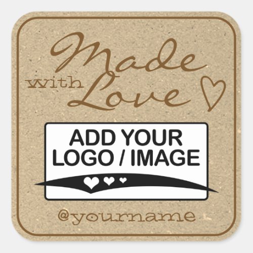 Made with Love Logo Template Kraft Paper Brown Square Sticker