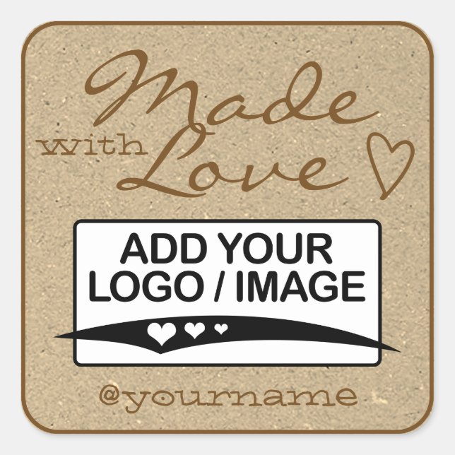 Made with Love Logo Template Kraft Paper Brown Square Sticker (Front)