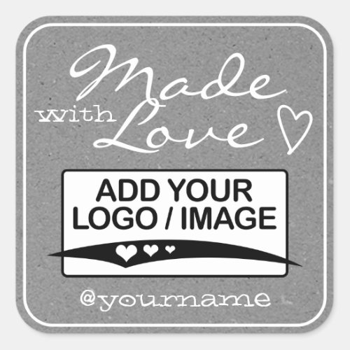 Made with Love Logo Template Kraft Paper Gray Square Sticker