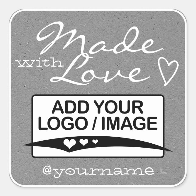 Made with Love Logo Template Kraft Paper Gray Square Sticker (Front)