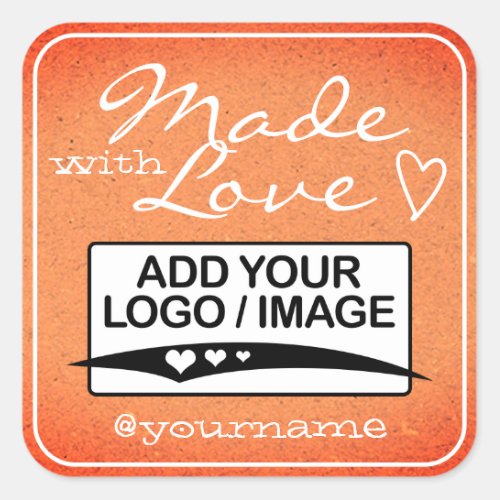 Made with Love Logo Template Kraft Paper Peach Square Sticker
