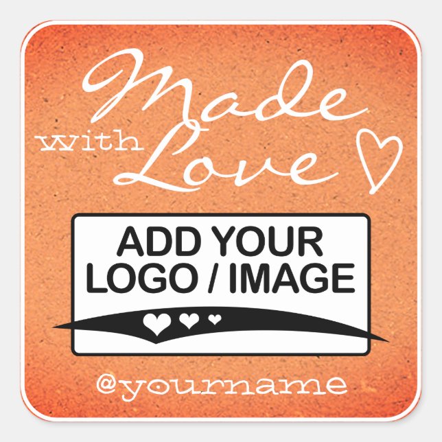 Made with Love Logo Template Kraft Paper Peach Square Sticker (Front)