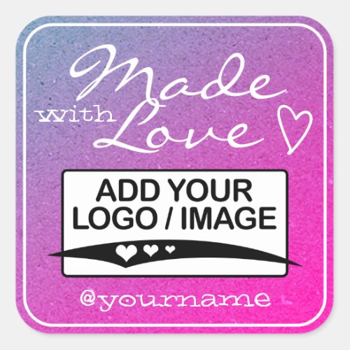 Made with Love Logo Template Purple Pink Ombre Square Sticker