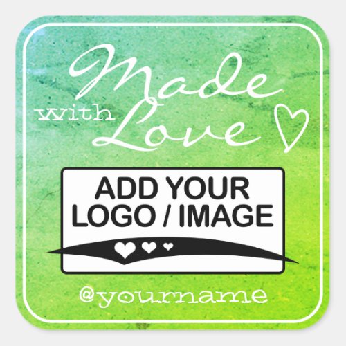 Made with Love Logo Template Teal Green Aqua Ombre Square Sticker