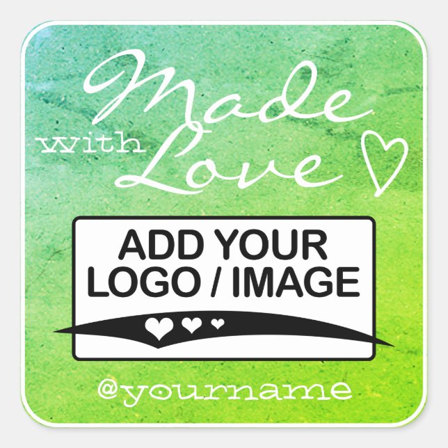 Made with Love Logo Template Teal Green Aqua Ombre Square Sticker (Front)