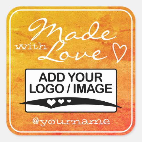 Made with Love Logo Template Watercolor Orange Square Sticker