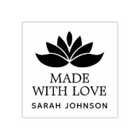 Made With Love Lotus Flower Personalized Rubber Stamp