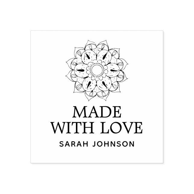 Made With Love Lotus Flower Personalized Rubber Stamp (Imprint)
