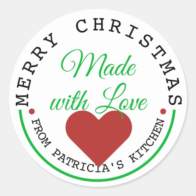 Made With Love Merry Christmas Classic Round Sticker (Front)