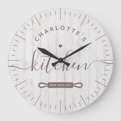 Made With Love Modern Chic White Grey Wood Kitchen Large Clock