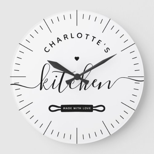 Made With Love Modern White Custom Name Kitchen Large Clock