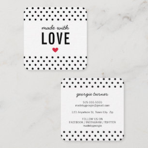 MADE WITH LOVE packaging polka dot black white Square Business Card