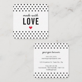 MADE WITH LOVE packaging polka dot black white Square Business Card