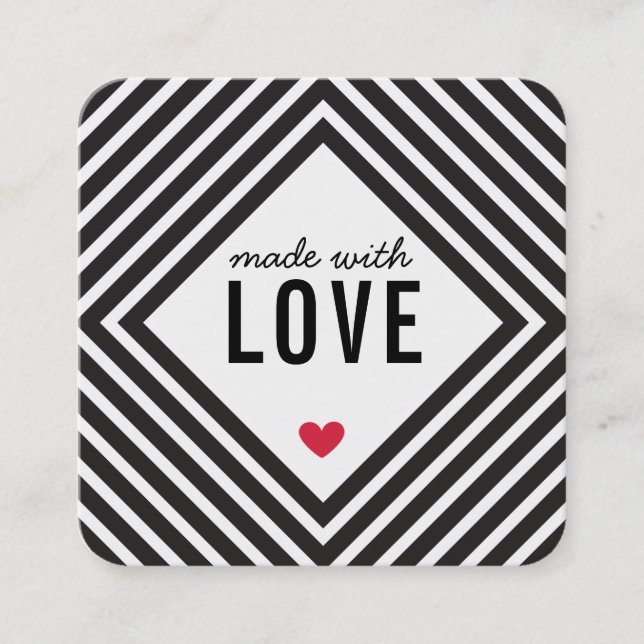 MADE WITH LOVE packaging tag diamond black white (Front)