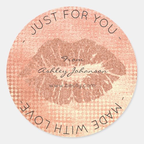 Made With Love Peach Coral Gold Makeup Lips Kiss Classic Round Sticker