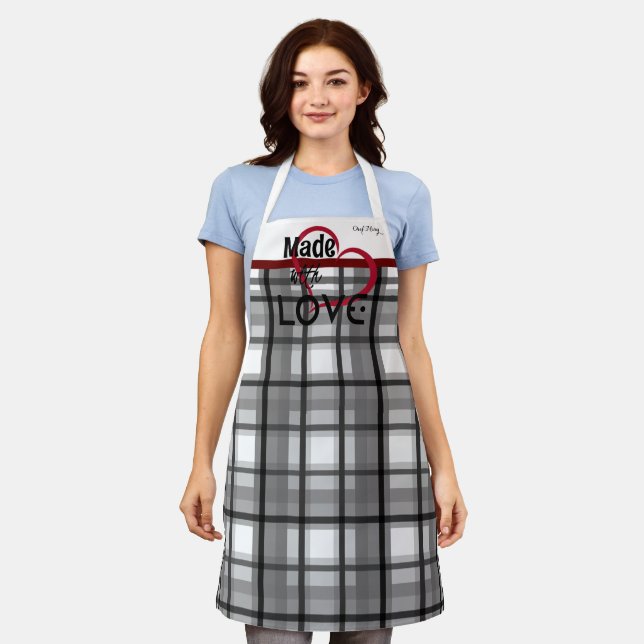 Made With Love Personalized Apron in Grey (Worn)