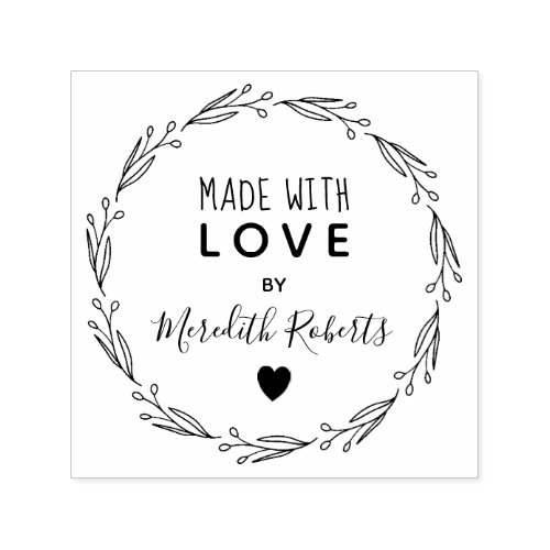 Made With Love Personalized Botanical Wreath Self_inking Stamp
