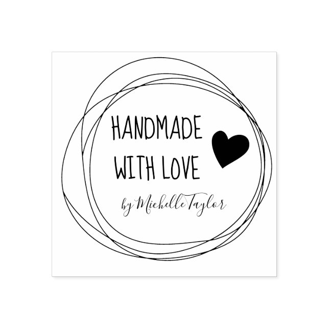 Made With Love Personalized Circles Rubber Stamp (Imprint)