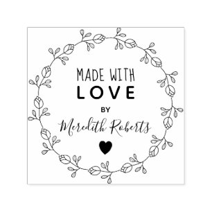 Made With Love Personalized Floral Wreath Self-inking Stamp