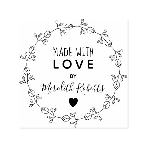 Made With Love Personalized Floral Wreath Self_inking Stamp