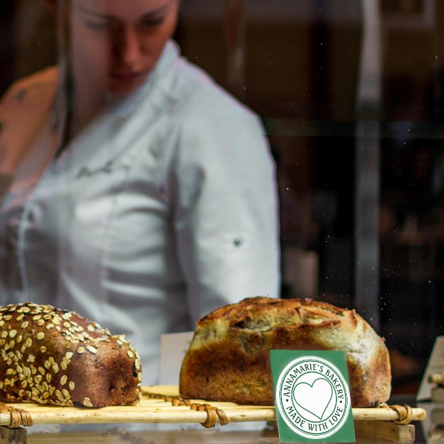 Made with Love Personalized Heart Homemade Green  Classic Round Sticker (Creator Uploaded)