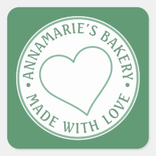 Made with Love Personalized Heart Homemade Green Square Sticker