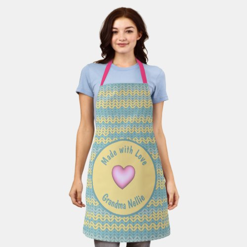 Made with Love Personalized Knit Crochet Heart  Apron