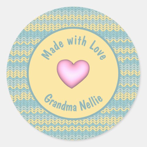 Made with Love Personalized Knit Crochet Heart Classic Round Sticker