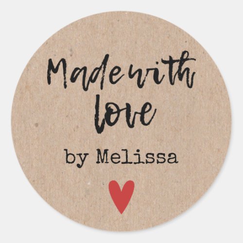 Made With Love Personalized Kraft Classic Round Sticker