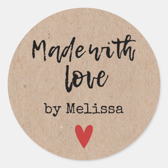 Made With Love Personalized Kraft Classic Round Sticker (Front)