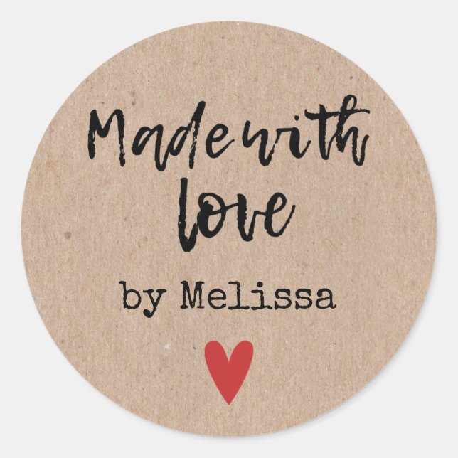 Made With Love Personalized Kraft Classic Round Sticker (Front)
