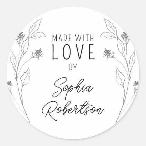 Made with Love Personalized Line Art Floral Classi Classic Round Sticker