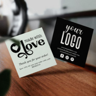 Made with Love Personalized Order Thank You Square Business Card