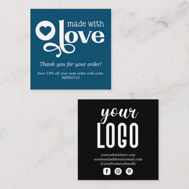 Made with Love Personalized Order Thank You Square Square Business Card (Front/Back)