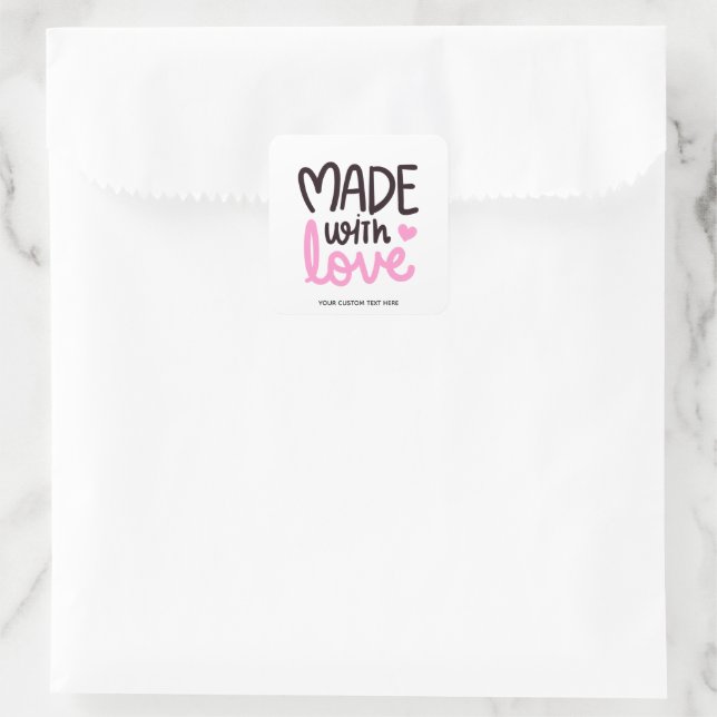 Made with Love Personalized Pink Square Sticker 5 (Bag)