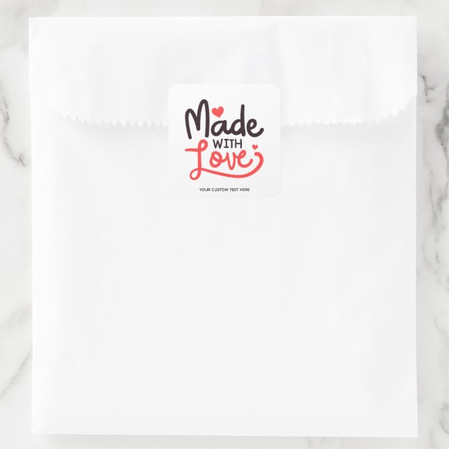 Made with Love Personalized Red Square Sticker 1 (Bag)