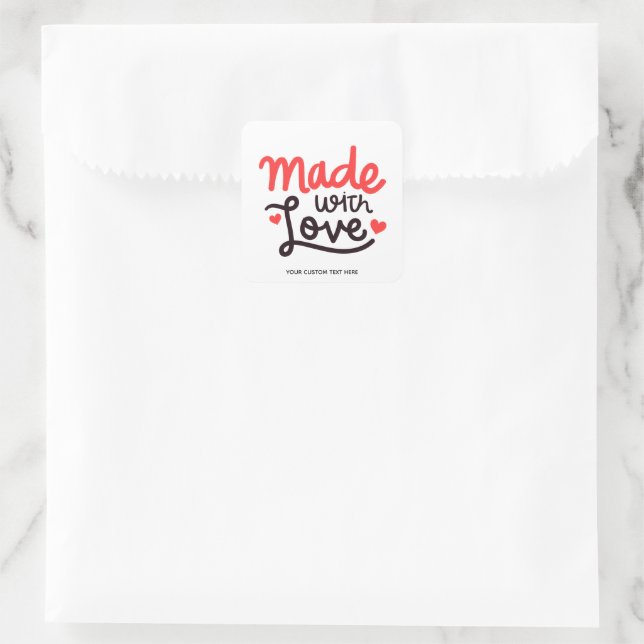 Made with Love Personalized Red Square Sticker 4 (Bag)