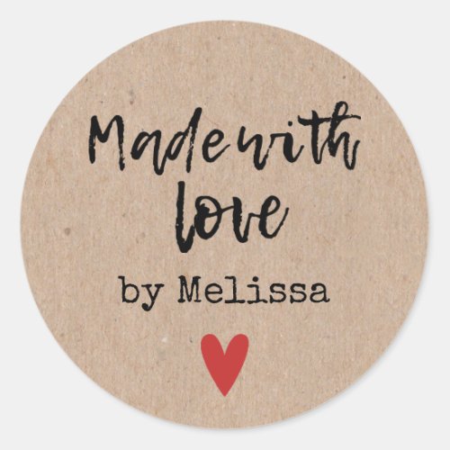 Made With Love Personlized Kraft Classic Round Sticker