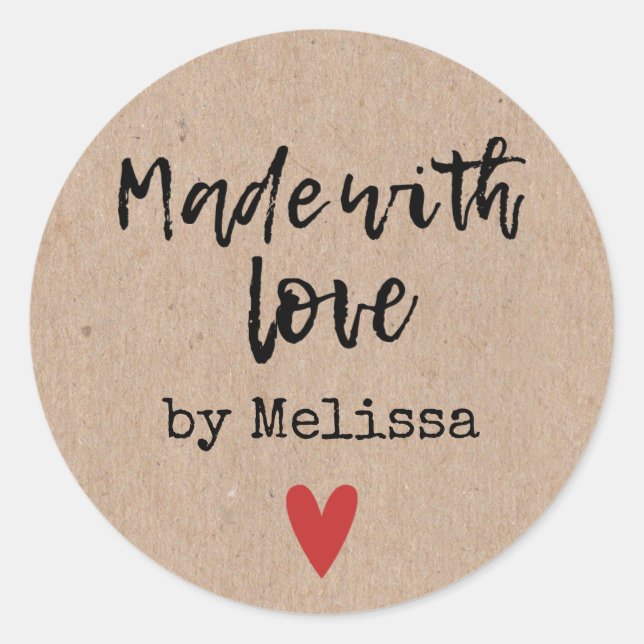 Made With Love Personlized Kraft Classic Round Sticker (Front)