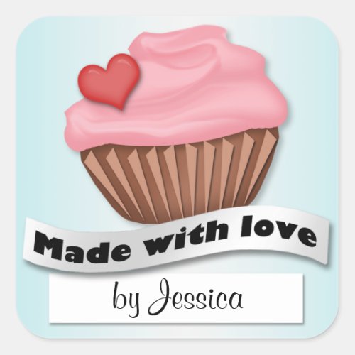 Made With Love Pink  Blue Cupcake Stickers