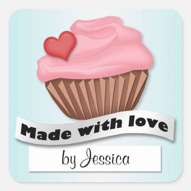 Made With Love Pink & Blue Cupcake Stickers (Front)