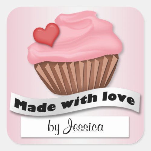 Made With Love Pink Cupcake Stickers