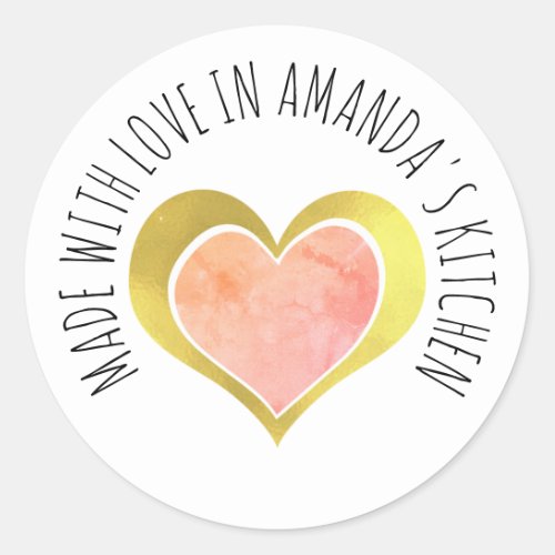 Made With Love Pink Gold Heart Classic Round Sticker
