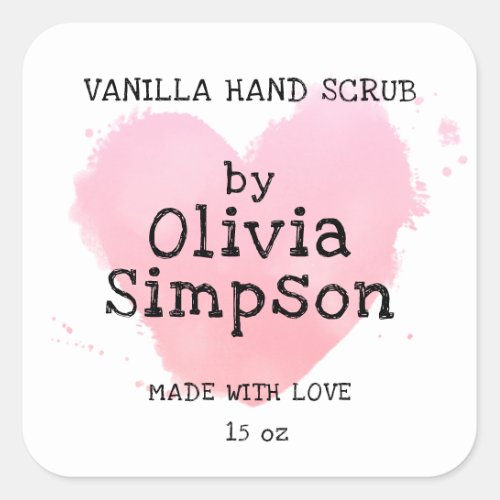 Made with Love Pink Heart Small Business Custom Square Sticker