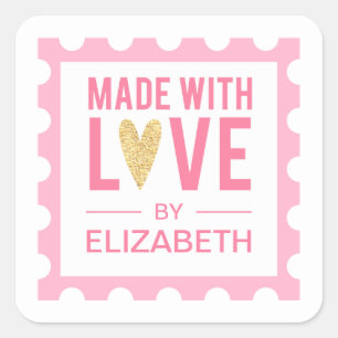 Made With Love Pink Heart Sticker